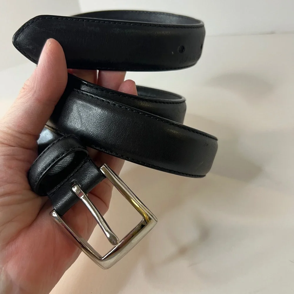 Mens‎ Polo Ralph Lauren Black Leather Belt Silver Buckle 40/100